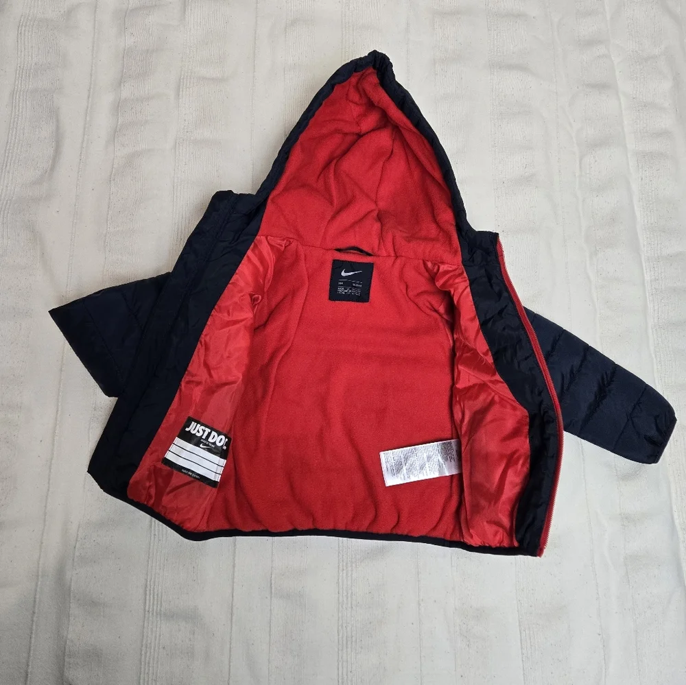 Nike Toddler Boys Puffer Hooded‎ Jacket Size 2T Full Zip Navy &  Red